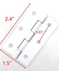 Top Tier White Butt Hinges For Cabinets And Closets 2.4 X 1.5 Inches With Screws, showing dimensions and pivot detail.