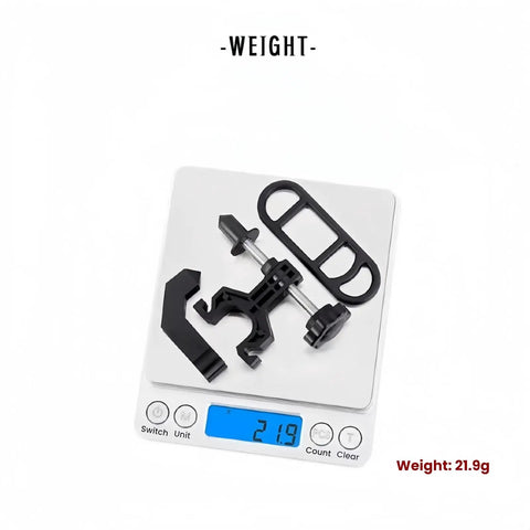 Ultra Portable Bike Wheel Truing Tool With Spoke Wrench on digital scale, lightweight ABS plastic, 21.9g