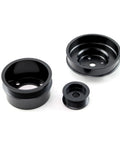 Ford 5.0L 20 Percent Underdrive Serpentine Pulley Set Black Steel Aircraft Grade Kit on white background