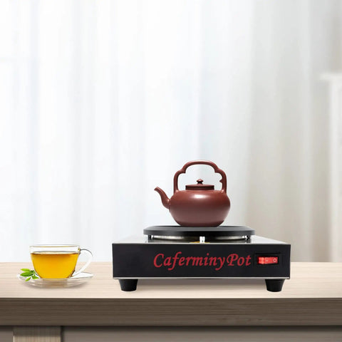 Commercial Stainless Steel Single Cup Warmer With 80W Heating Plate Keeps Your Daily Brew Hot All Day Long Non Stick Surface That Honestly Hits Different For Home Office Or Cafe Use with teapot and tea cup.