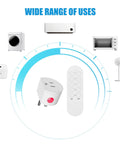 Remote Control Outlet 10A Wireless Light Switch For Household Appliances With 130 Ft RF Range, Smart Plug With Remote shown.