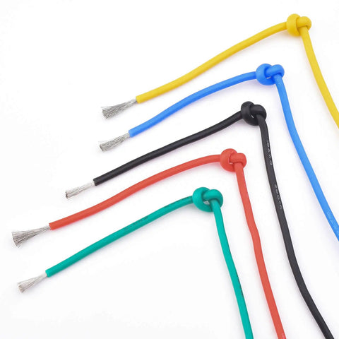 18 AWG Stranded Electrical Wire Kit With Flexible Silicone Insulation Tinned Copper Conductors 0.08mm Strands 2.3mm Outer Diameter 5 Colors Each 16.4ft Pack For DIY Automotive Home And Power Wiring
