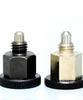 Top Notch Indexing Plunger With Reliable Locating Pin For The Shop Floor M6 Threaded Hardware No Locking Nut Needed Straight Shooter Design Rock Solid Heavy Duty Rig Fix, side view of two plunger variants.