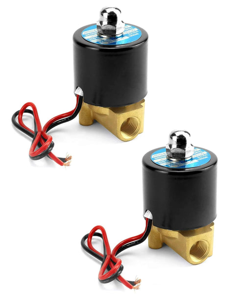 1/4 Inch NPT Brass Electric Solenoid Valve 12VDC Normally Closed 2-Pack for water air gas fuel oil, Viton gasket, close-up view
