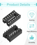 14 Pin DIP IC Socket Adapter Kit 80Pcs, 2.54mm Pitch For Breadboard Projects And PCB Design, black socket details visible