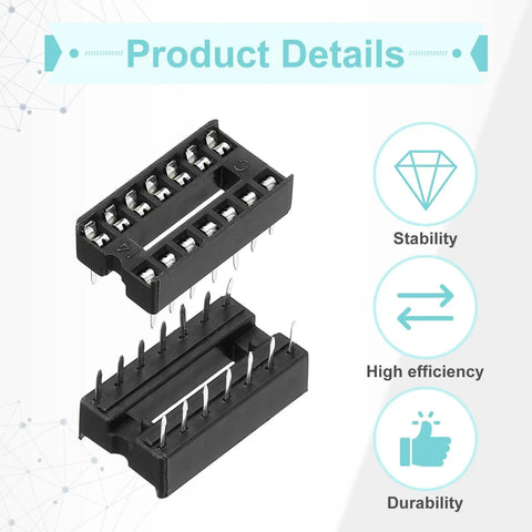 60 Pcs DIP IC Socket Adapters Kit, 14 Pin IC Socket Assortment Set, 2.54mm Pitch for Breadboard Projects and PCB Design