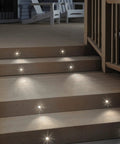 Low Voltage Outdoor Deck Lights Kit In Stainless Steel 1W Pathway And Landscape Lamps illuminating patio steps at night