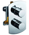 HomeStock Modern Single Panel Shower System with Hot Cold On Off Functions, Polished Finish controls with chrome knobs.
