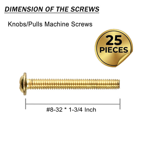 Hella Durable 25 Pack Eight Thirty Two By One Point Seven Five Truss Head Machine Screws Premium Brass Plated Steel showing dimensions.