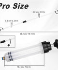 Professional Heavy Duty Manual Oil Extractor Pump With Slick No Drip Suction 200CC, clear tube with graduation scale for fluid measurement.