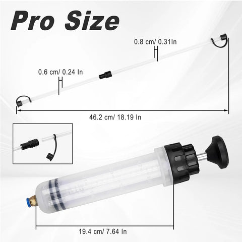 Professional Heavy Duty Manual Oil Extractor Pump With Slick No Drip Suction 200CC, clear tube with graduation scale for fluid measurement.