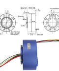 Beefy Through Hole Slip Ring 6 Wire 6 Channel Conductive Rotary Connector 10A 220VAC DC 50mm Hole 50 RPM AWG16 Silver Plated