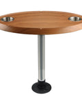 Top Shelf Oval Pontoon Boat Table Package Featuring Heavy Duty Aluminum Pedestal Stand And Stainless Steel Drink Holders With Slick Burlywood Finish