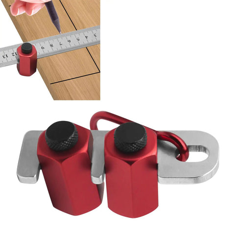 Dead Nuts Accurate Stair Gauge And Framing Square Stop Bracket With Hex Thumb Screw Adjustment For Smooth Lumber Marking and Tough Aluminum Workshop Gear, showing red anodized aluminum for precision marking.