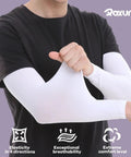Cooling Arm Sleeves With UPF Fifty Plus Sun Protection For Men And Women Seamless Sport Compression being stretched