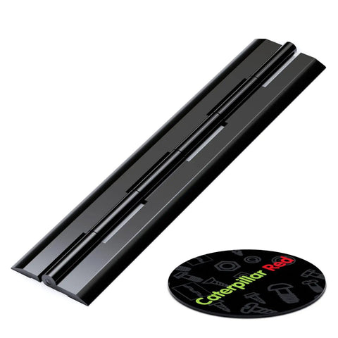 Four Pack Black Acrylic Piano Hinges 300 mm Self Adhesive Heavy Duty Cabinet Hardware For Storage Boxes And Tool Cases Tool Free Install Zero Fuss Setup Super Tough Ready To Roll Right Outta The Box on a white background.