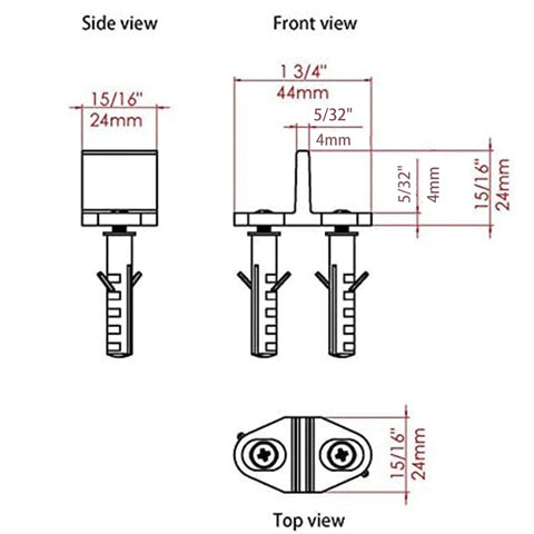 Black Aluminum Floor Guide For Sliding Barn Door Hardware Set Of 2 With T Shape Floor Mounted For Easy Installation Durable Anodized Aluminum With One Eighth Inch Arm Thickness Designed For A Quarter Inch Wide And Three Quarter Inch High Floor Groove in dimensional diagram