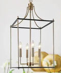 Modern 4 Light Lantern Chandelier Fixture In Black And Gold For Dining Room Living Room Bedroom Kitchen Island And Foyer Hanging