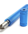 Close-up of blue Golf Groove Sharpener Pro Grade For Wedges And Irons Portable Club Groove Cleaner And Grinder tool