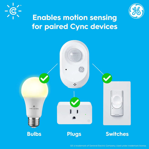 Wireless Motion Sensor With Ambient Light Detection, Battery Powered, works with Cync smart plugs, switches, and bulbs.