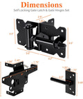 Dimensions of Self Closing Gate Hinge And Latch Kit For Vinyl And Wood Fence Gates Kid Safe Heavy Duty Gate Hardware With Self Locking Latch Adjustable Hinges And Included Screws 2 Latches And 4 Hinges Easy Installation, black steel
