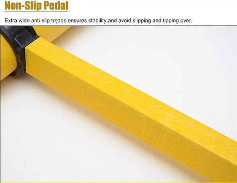 Non-slip pedal of the Premium Fiberglass Telescoping Ladder With Slick One Touch Extension And Rock Solid Non Slip Steps.