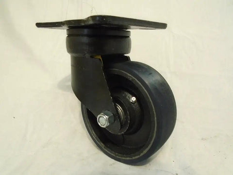 Rock Solid Drop Forged Towing Swivel Casters Set Of 4 With Polyurethane Wheels 6 Inch Diameter 2 Inch Stem 1300 Lb Capacity Precision Sealed Bearings Industrial Cart Parts close-up view of a swivel caster with a rugged black frame and polyurethane wheel.
