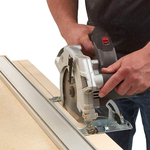 NGX 24 Inch Clamp Edge With T Track For Precise Rip Cuts And Pro Grade Versatile Guide For Circular Saws Routers And Jigsaws White Finish With Durable Aluminum Construction And Easy Mounting, clamp edge guiding circular saw on board