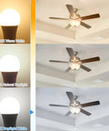 Comparison of 2700K, 4000K, and Ultra Bright 5000K Daylight GU24 LED Bulbs 9W 60W Equivalent in ceiling fan fixtures.