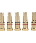 Copper Gas Diffuser Nozzles For MIG Welding Guns 4335 Style, 5 pack lined up in a row, compatible with 1500 4280 7400 series tips
