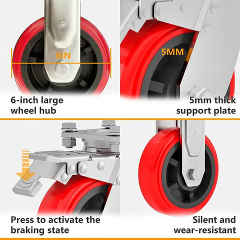 Beast Mode Heavy Duty All Steel Panel Truck Cart Holds 2000 Lbs, showing 6-inch smooth swivel casters with a 5mm thick support plate.