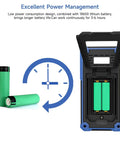 Open battery compartment of Handheld Oscilloscope And Multimeter Combo with two 18650 lithium batteries and clock icon.
