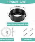 Spa hot tub heater pump union split nut, black plastic, 2-inch, with 4 screws and 2 O-ring gaskets