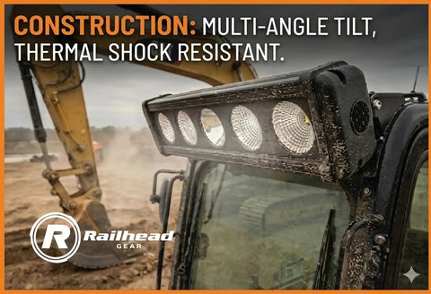Heavy Duty LED Work Light Bar For Trucks And Heavy Equipment 60W 5100 Lumens mounted on vehicle during construction.