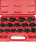 Open red case showing Metric Crowfoot Wrench Set 15 Piece With Flare Nut Sockets Includes Sturdy Organizer Case From Eight To Twenty Four Millimeter.