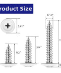Product size image of Heavy Duty White Truss Head Wood Screws 120 Piece Pack with dimensions for easy reference.