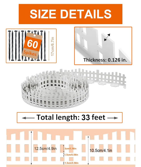 Size details of Arched White Garden Edging 33 Feet Long With 60 Plastic Stakes Flexible No Dig Lawn Border For Flower Beds Grass Yard Trees And Plants DIY Landscape Fence Border