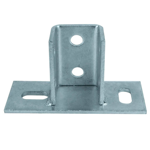 Four Pack Heavy Duty U Post Base For 1-5/8 Inch Square Strut Channel Ground Floor Mount 3/16 Inch Thick Steel Electrogalvanized Finish Adjustable Slotted Holes Load Rating Up To 220 Lbs.