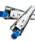 Built Tough Full Extension Ball Bearing Drawer Slides With Dead Bolt Lock And Silky Smooth Glide Silver Cabinet Runners close-up view.