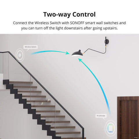 Zigbee 3 Point 0 Wireless Push Button Switch For Smart Home Scenes Two Pack Works With eWeLink App Trigger Actions By Single Tap Double Tap And Long Press, two-way control staircase scene