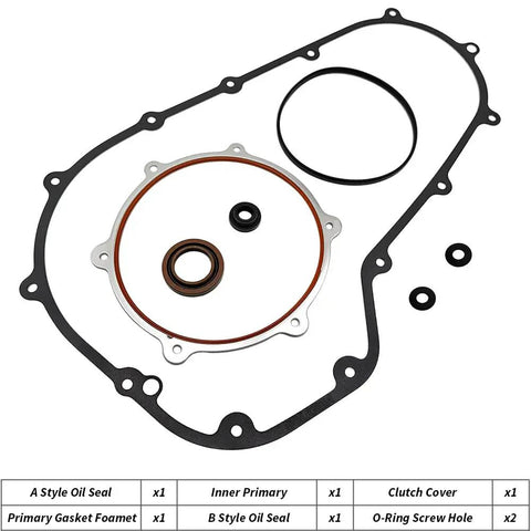 Bulletproof Stainless Steel Primary Cover Bolt Kit With Clutch Gasket For Harley Davidson Touring Models Electra Glide Road King Street Glide 2007 To 2016 showing seals and gaskets.