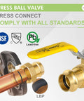 10 Pack 3/4-Inch Press X Press Propress Ball Valve Set With EPDM O-Ring Lead-Free Brass displayed with certifications