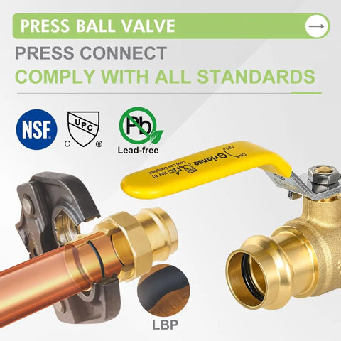 10 Pack 3/4-Inch Press X Press Propress Ball Valve Set With EPDM O-Ring Lead-Free Brass displayed with certifications
