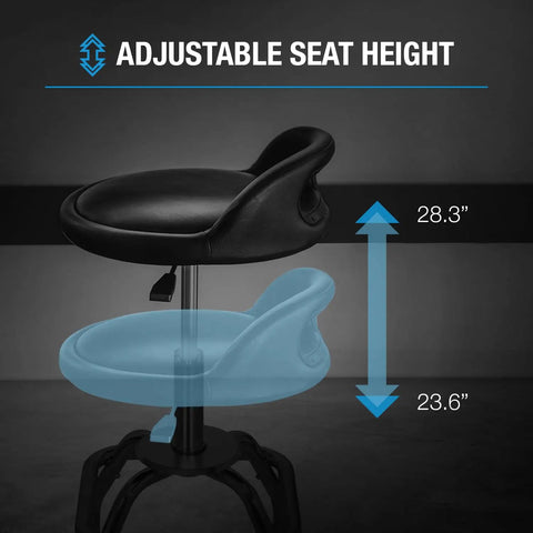 Backrest Shop Stool For Garage And Workshop Adjustable 22 To 28 Inches 360 Swivel With Footrest Padded Seat And Lumbar Support