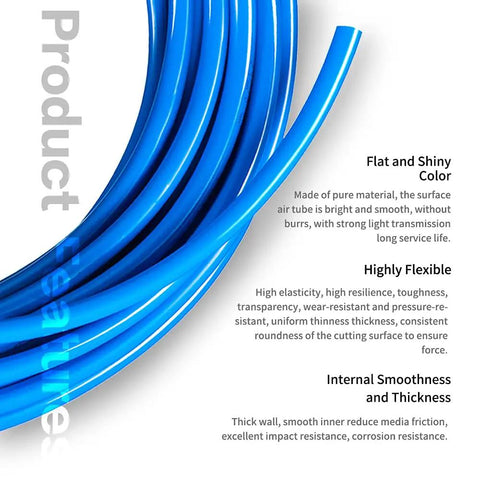 Blue Polyurethane Pneumatic Tubing Five Sixteenth Inch OD 8mm ID 5mm Air Hose close-up highlighting flexibility and features