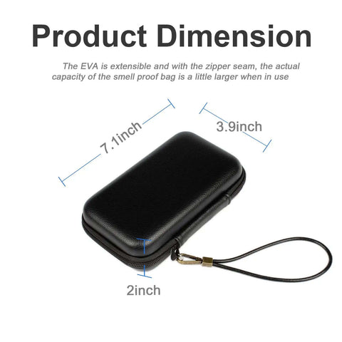 Solid Hard Travel Organizer For Your Slick Tech Stash Waterproof Carry Pouch dimensions showing 7.1 x 3.9 x 2 inches in classic black.