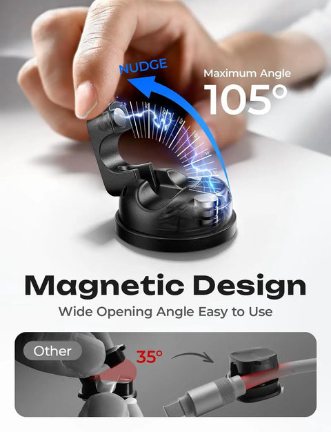 Person demonstrating Six Pack Rotatable Cord Holder Set With 360 Degree Magnetic Clips For Nightstand Desk Car And Office No Residue Adhesive Cable Organizer For Phone Chargers And Cables, showing 105 degree rotation angle.