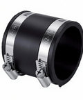 Heavy Duty 2.5 Inch Dust Collection Fittings With Slick Quick Connect Coupler And Tough Steel Port Receivers Two Pack Hose Adapter Kit For Drum Sander Planer Table Saw Shop Dust Management System close-up of a black hose connector with stainless steel clamps.