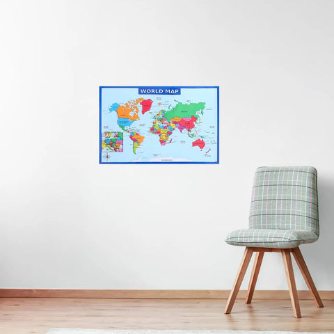 World Map Poster from the World Map Poster Set 2-Pack For Classroom And Home Learning, 19.68 By 13.77 Inches, mounted on wall