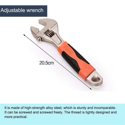 Adjustable wrench part of 19 In 1 Precision Hardware Kit For DIY Home Projects With Screwdrivers Wrenches Hammer Pliers And More Non Slip PVC Handles High Carbon Steel Tools For Auto Repair Woodworking And Everyday Maintenance.